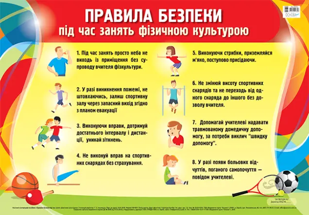 Фото Плакат Правила безпеки під час занять фізичною культурою. Наочність ЗПП016